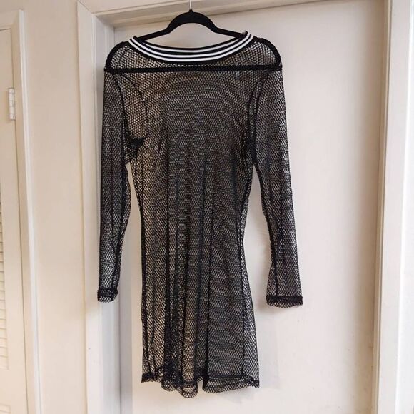 NWOT~Wet Seal Black & Silver Glitter Fishnet Design Midi Style Dress Sz Large - Picture 1 of 3